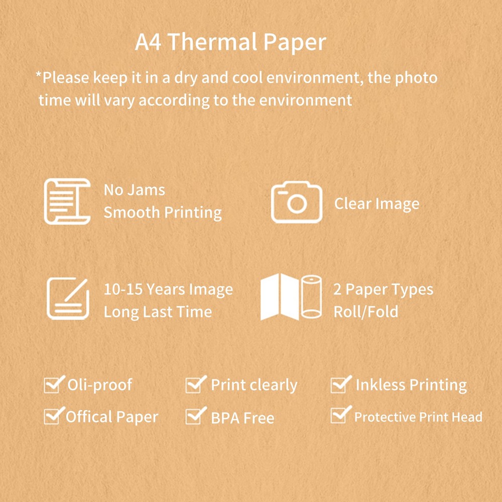A4 Printer 200 Sheets Thermal Paper Compatible With PeriPage A40 Thermal Printer