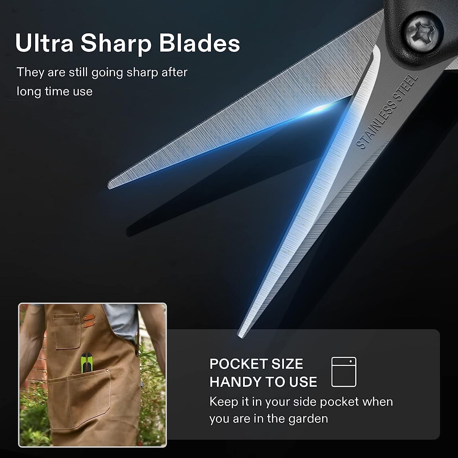 VIVOSUN 6.5" Hand Pruner Pruning Shear W/ Straight Stainless Black and Green