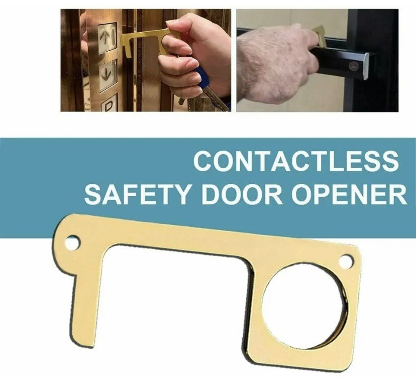 Door Opener Tool Brass Metal Hook Keychain No Touch Touchless Avoid Germs 4 Pc