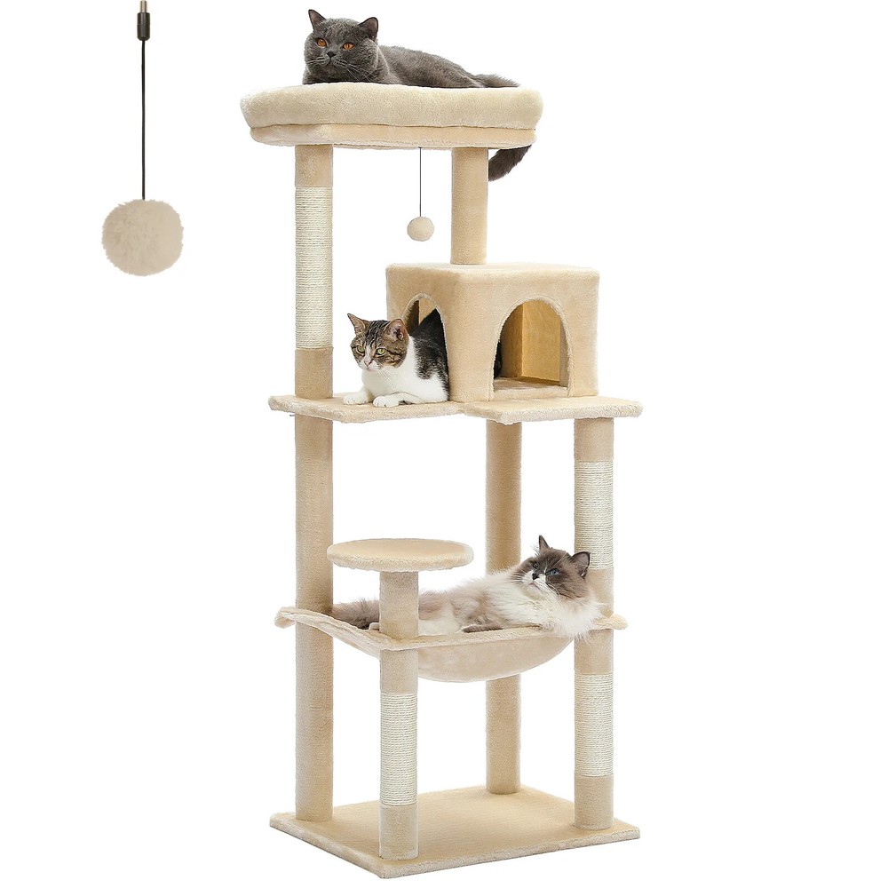 Cat Tree 5-Level Cat Tower with Large Hammock Sisal Covered Scratching Posts