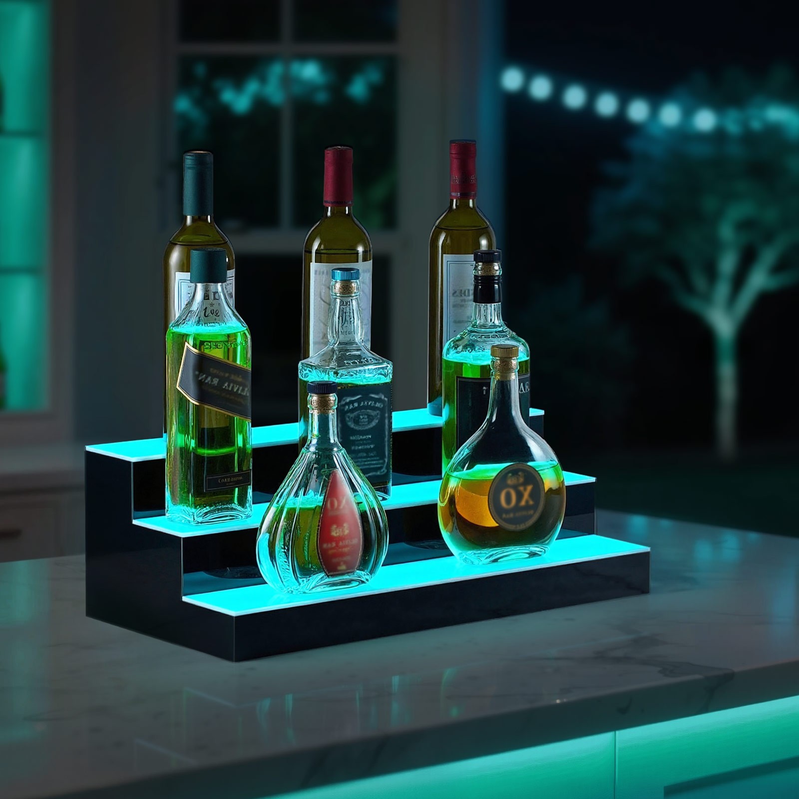 VEVOR LED Lighted Liquor Bottle Display 3 Tiers 20 Inches for 15 Bottles