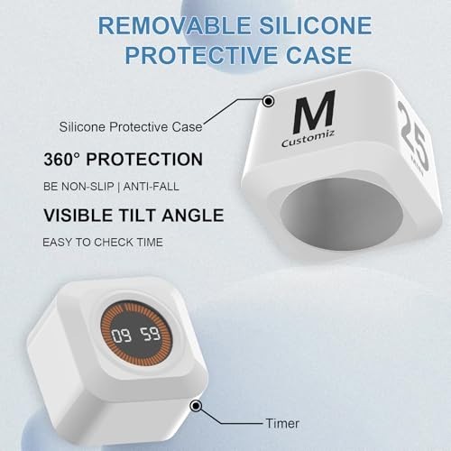 Rechargeable Rotating Pomodoro Timer - Custom Countdown 5/10/25/50 Min, ADHD Stu
