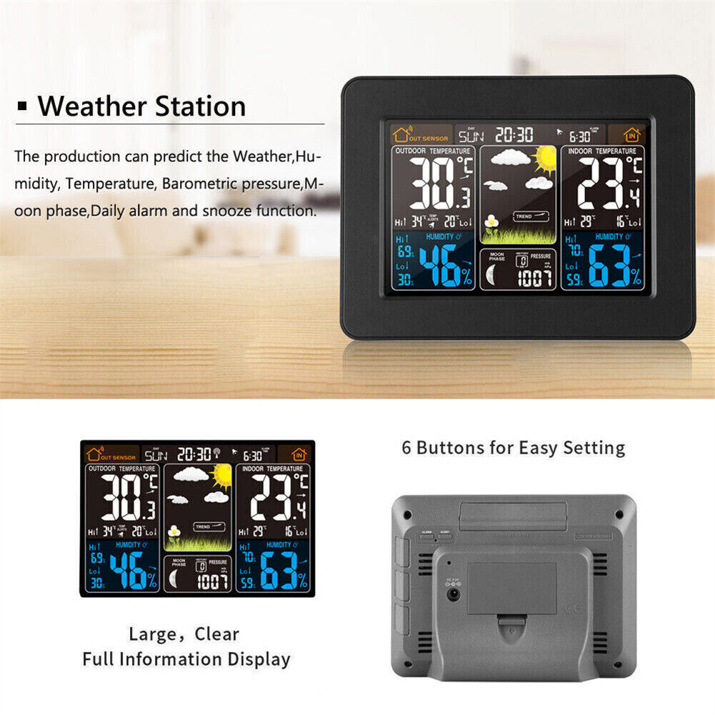 Digital LCD Indoor Outdoor Wireless Weather Station Clock Calendar Thermometer