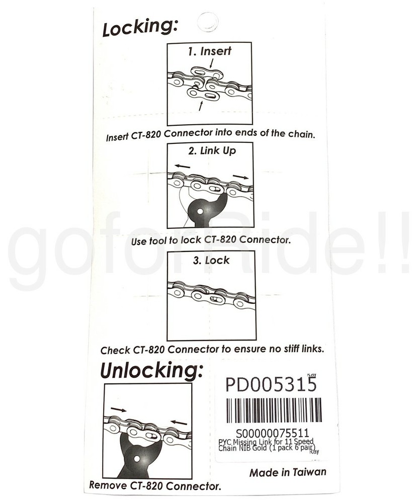 PYC Quick Link/Missing Link/Connector for 11 Speed Shimano/KMC Chain Gold 6 pair