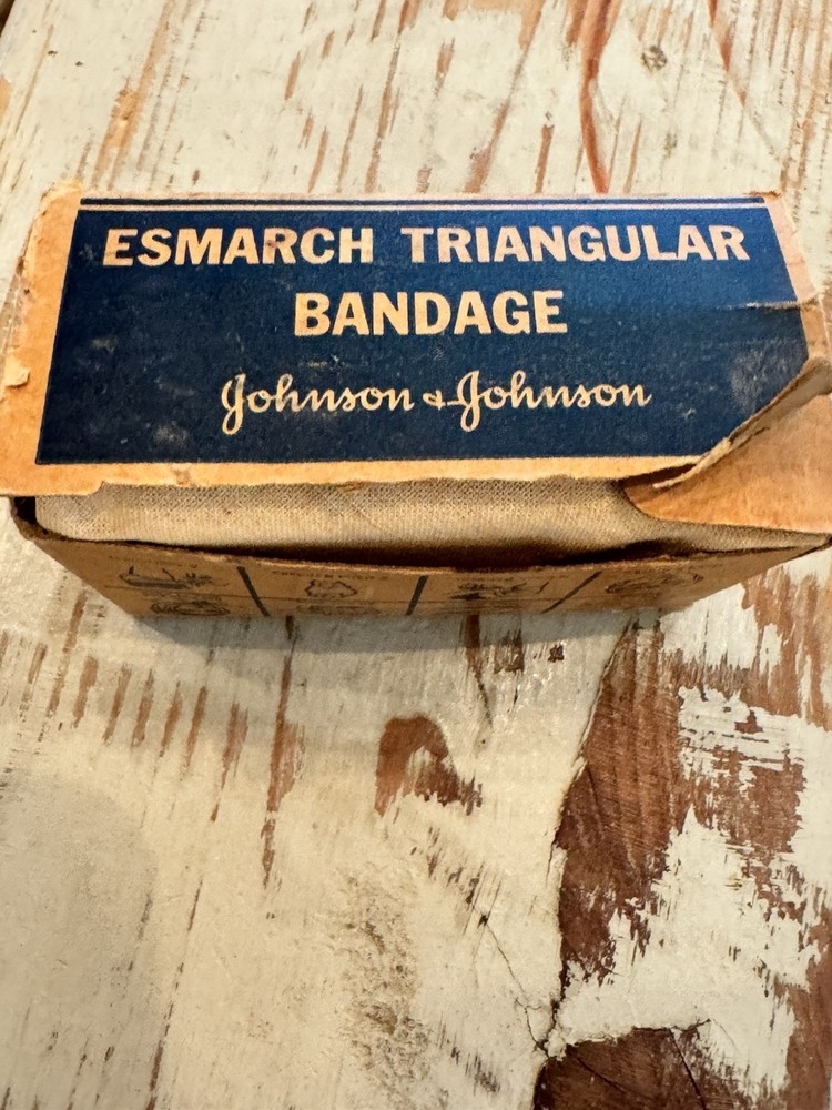 Vintage Esmarch triangular bandage Johnson & Johnson Open Box Unused Item ￼