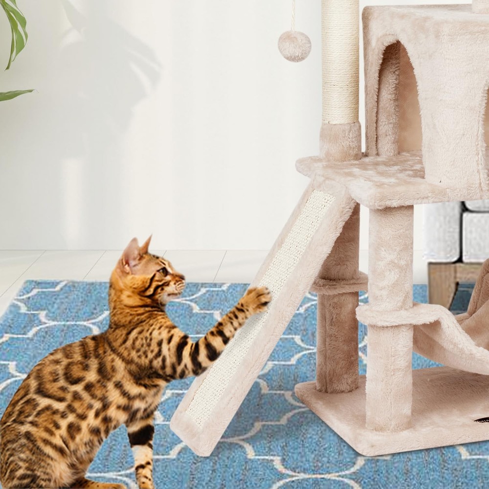 Indoor Cat Tree Tower with Scratching Post, Hammock & Condo Beige