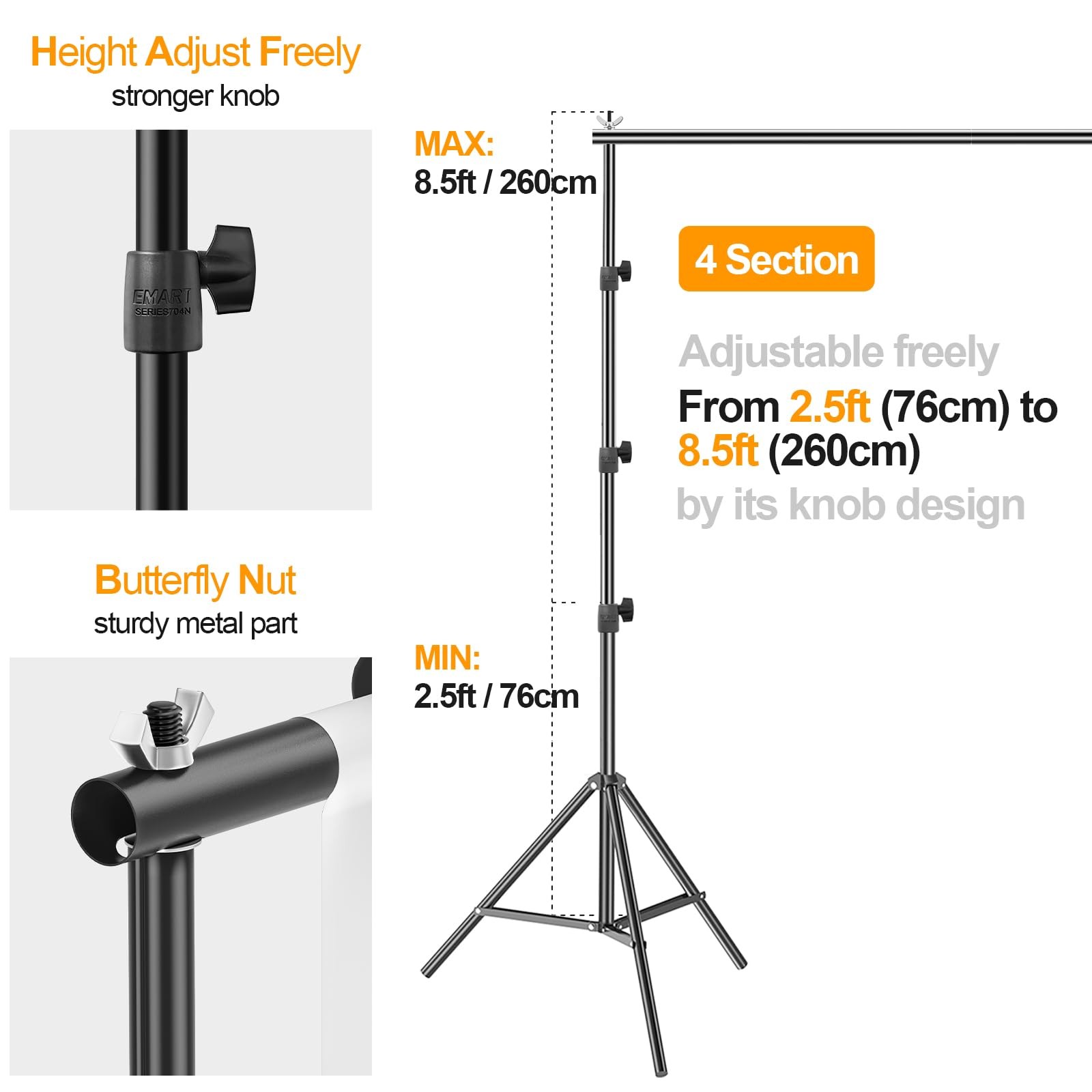 Photo Backdrop Stand Kit 8.5x10ft Adjustable Frame Banner Background Holder