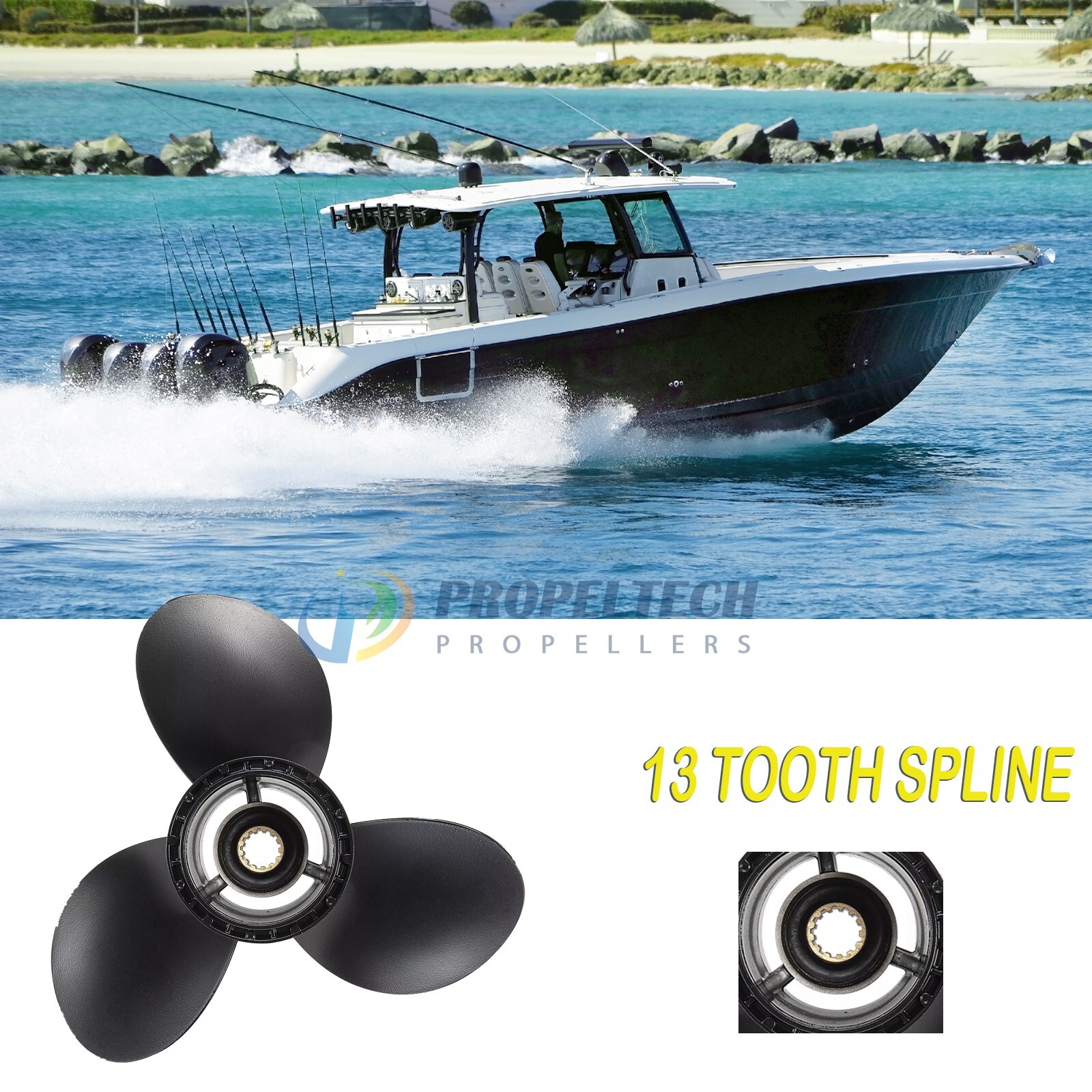 11 1/8 X 16 Boat Propeller for Suzuki Outboard 35-65HP 13 Spline 58100-88L72-019