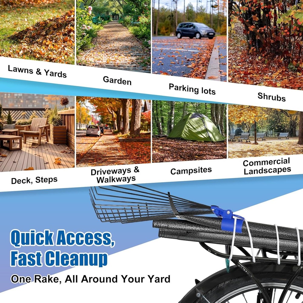 Rake for Leaves: Adjustable Metal Leaf Lawn, 8-17" Expandable Blue
