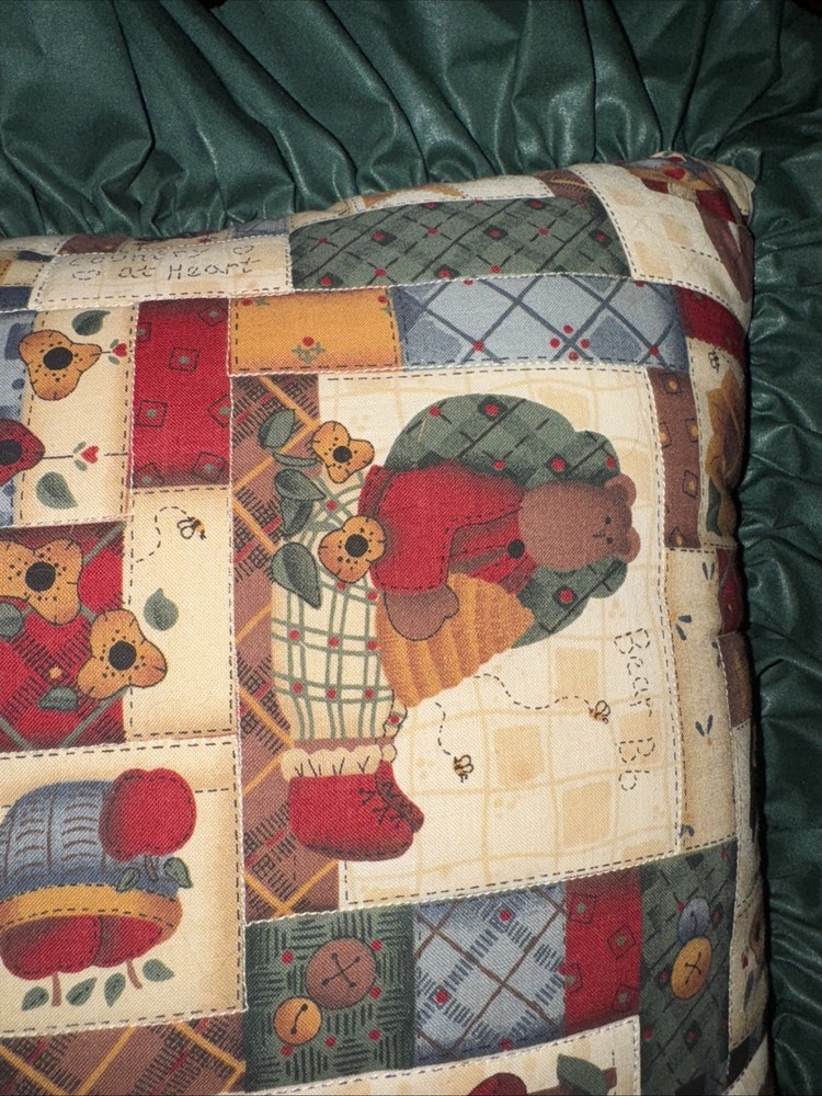 Country Ruffled Patchwork Throw Pillow Hand Sewn