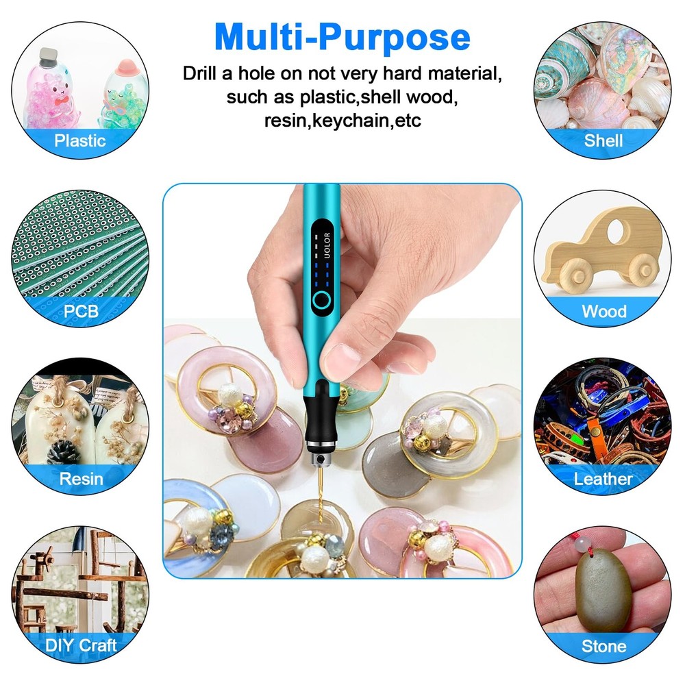 3-Speed Cordless Mini Drill with 10 Bits for Jewelry, Stone, Plastic Projects