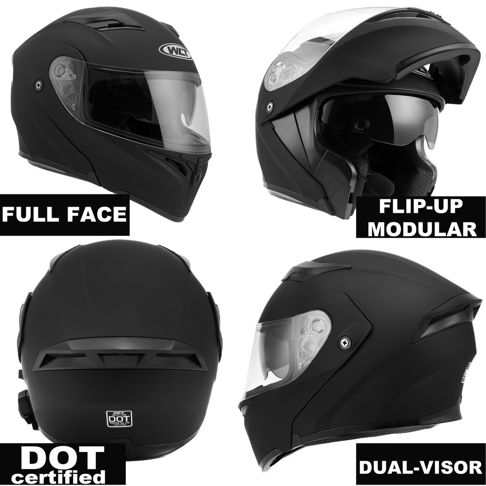 LED Dual Visors Flip Up Bluetooth Modular Full Motorcycle Helmet Intercom DOT