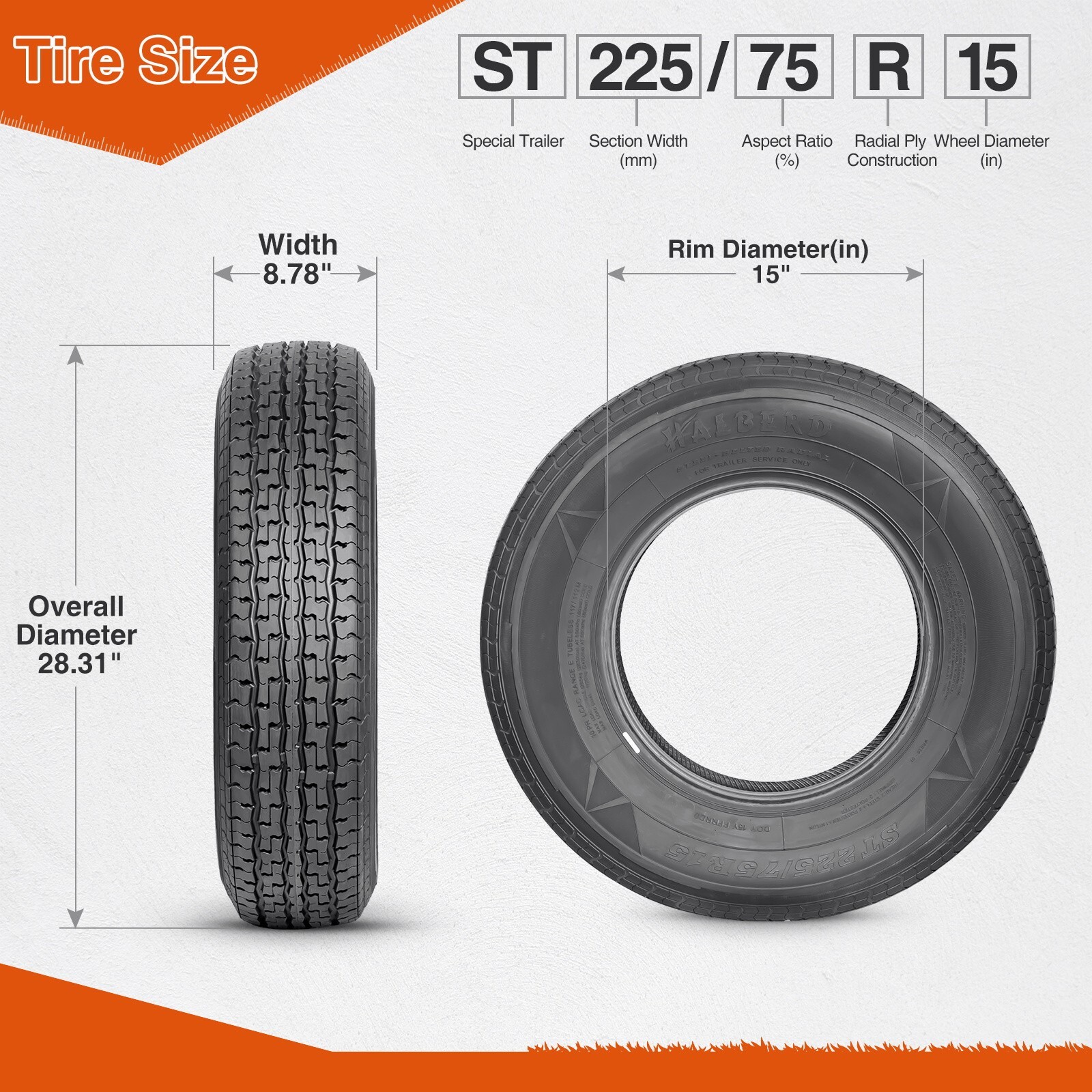 Set 4 ST225/75R15 Trailer Tires Radial 10PR 225/75/15 Load Range E Tubeless Tyre