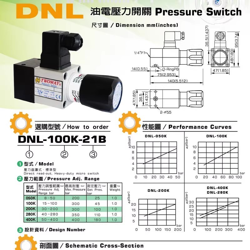 1pcs TWOWAY Pressure Switch Relay DNL-100K-21B