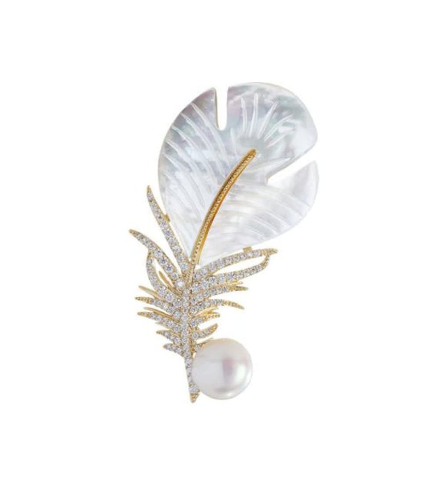 Seashells Rhinestone Pearl Feather Brooch Pin for Women Elegant Fashionable C...