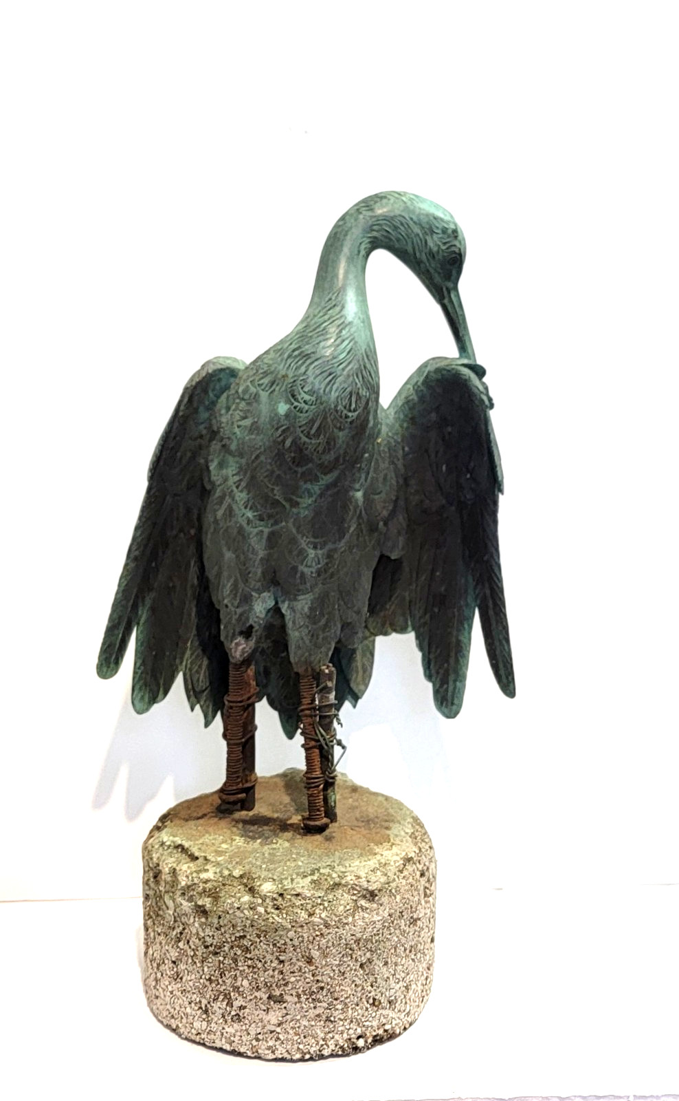 Antique 13" Bronze Verdigris Fountain Crane Salvaged Highly Detailed 9.8 LBS