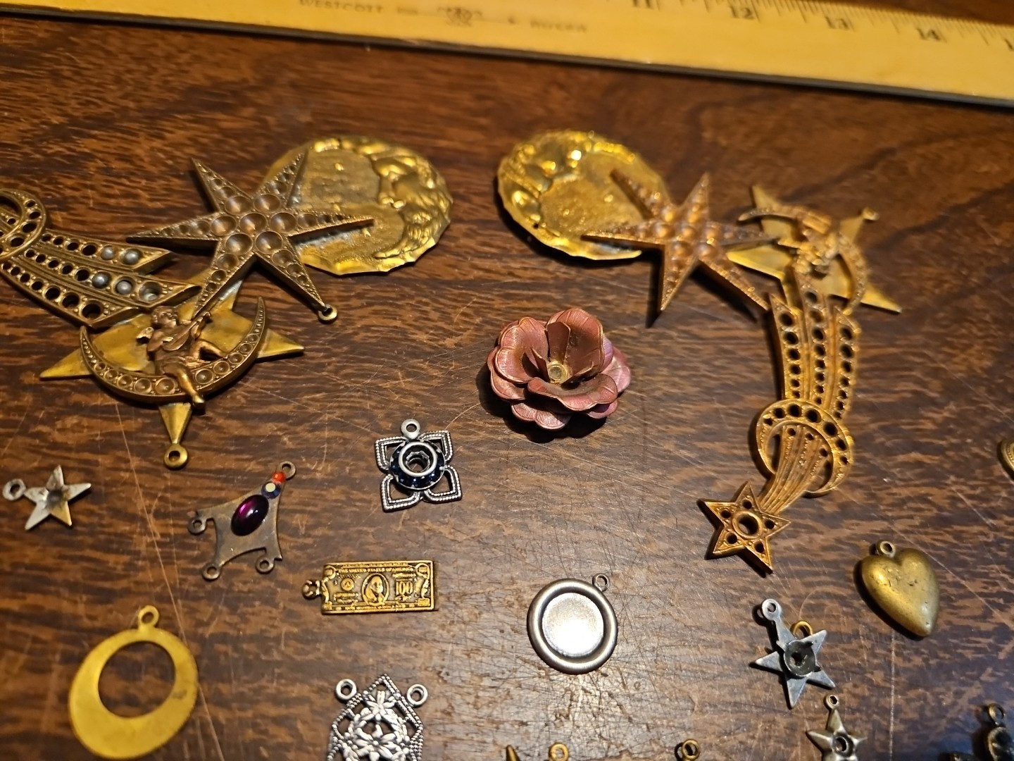 Lot Of 50 Mixed Parts Pcs France Vintage 60s Brass Stampings Findings Jewelry 14