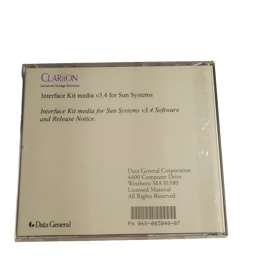 Interface Kit media for Sun Systems v3.4 Software & Rlse Notes Clariion Data Gen