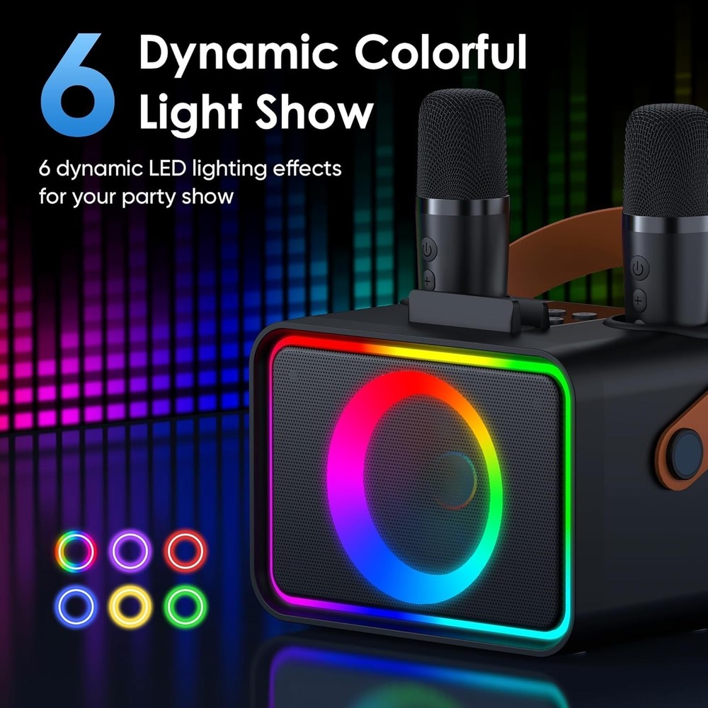 Karaoke Machine,Portable Bluetooth Speaker with 2 Wireless Microphone for Adu...