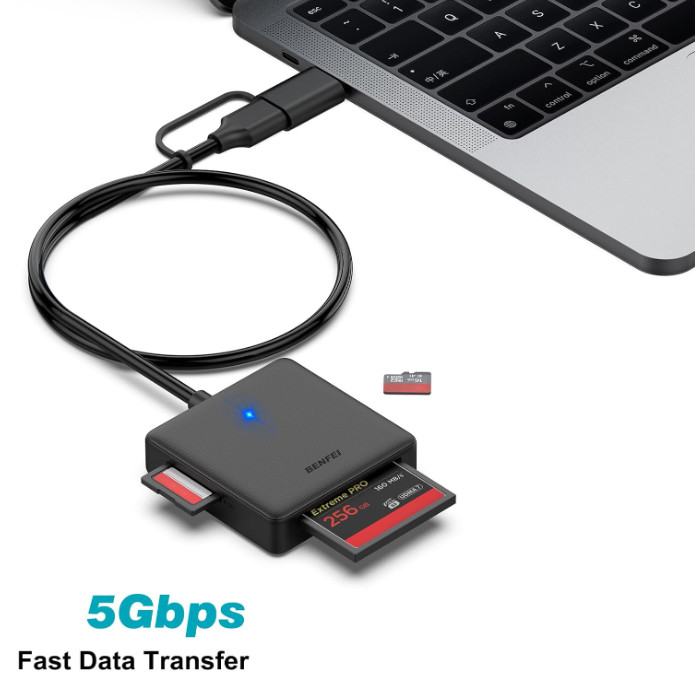 Memory Card Reader, 4In1 USB 3.0 and USB-C to SD Micro SD MS CF Card Reader Ada
