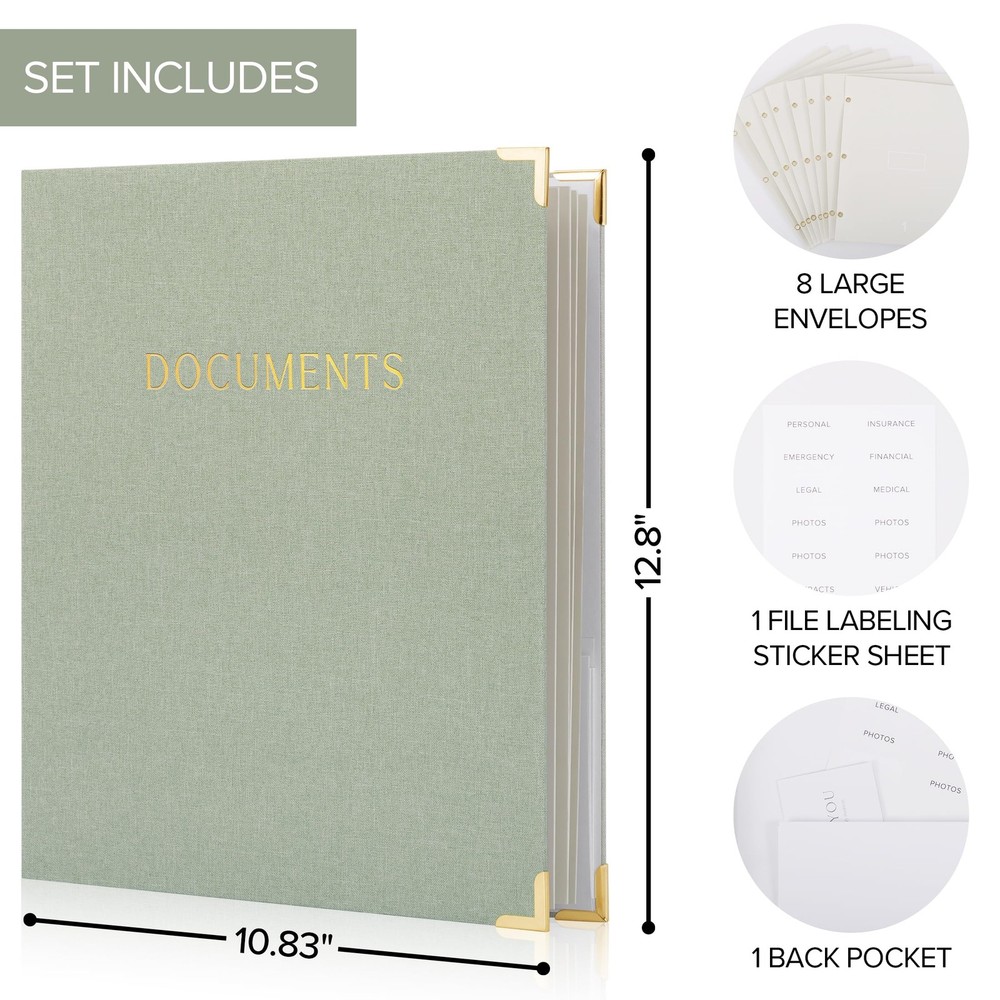 Sturdy Document Organizer Set with Folders - Beautiful Linen 3-Ring Binder Sa...