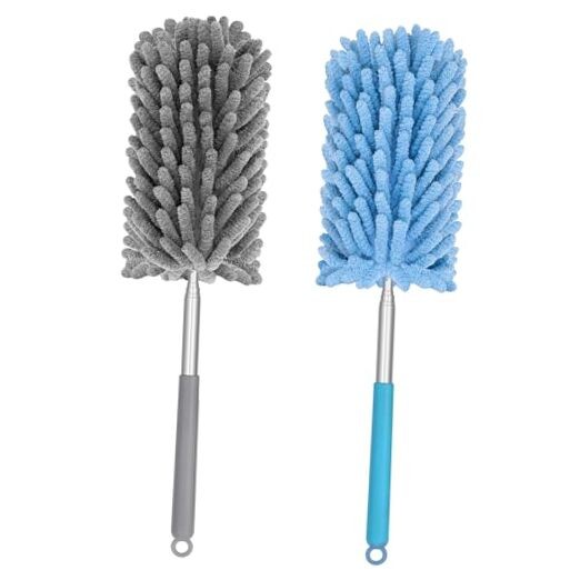 Mini Duster for Cleaning, 360° Bendable Hand Dusters with 2 Pack Blue Grey