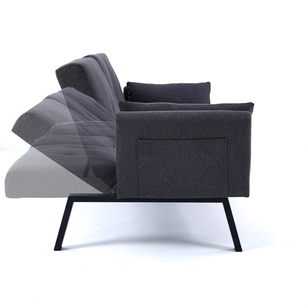 70-inch Multi-functional Cotton and Linen Sofa Bed, Foldable Side Storage