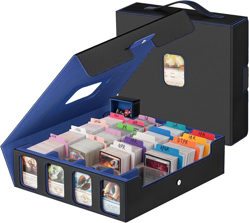 3200+ Trading Card Storage Box with Handle & 4 Display Windows, Black
