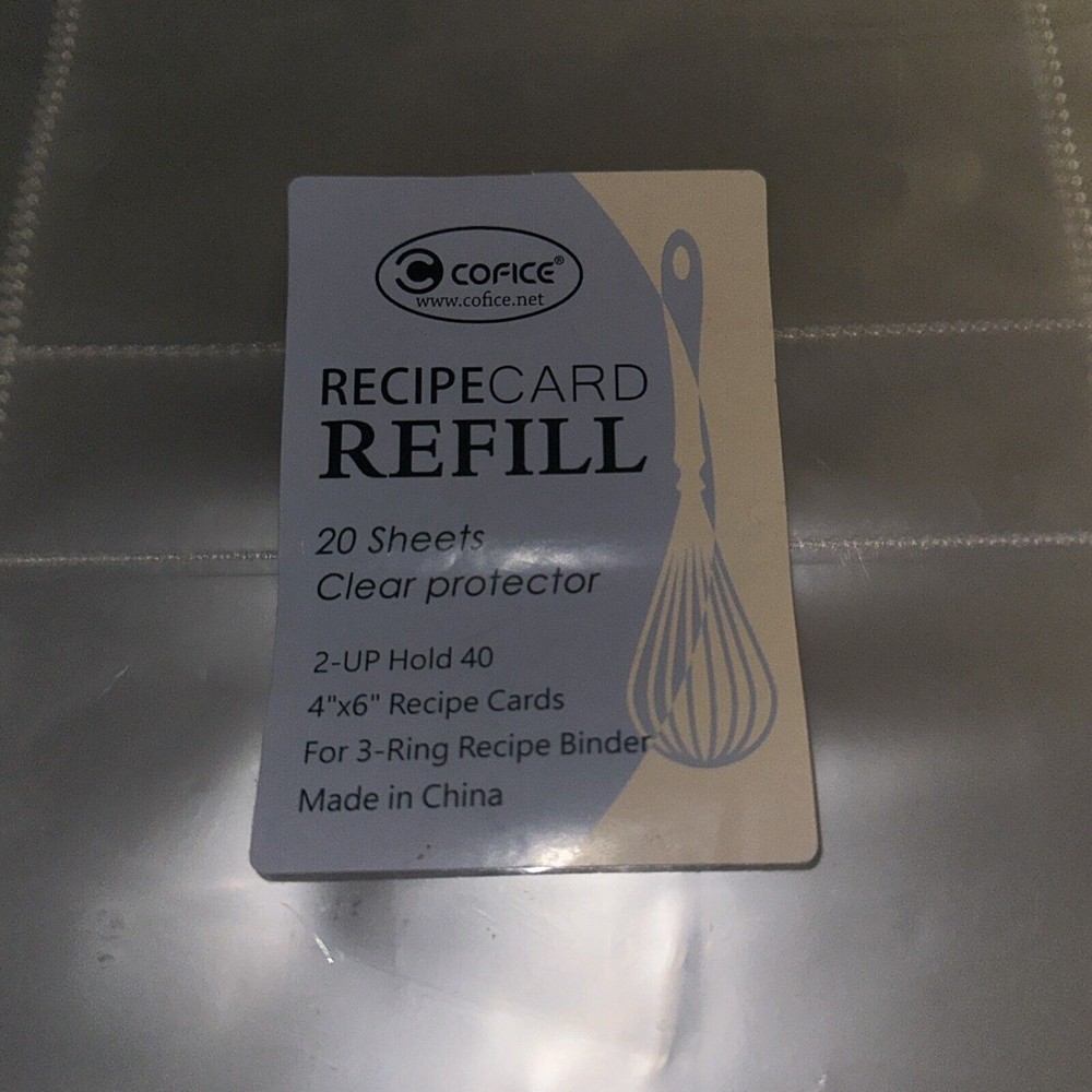 RECIPE CARD PROTECTOR Clear Refill Sheets File Organizer Protector 20-Pack