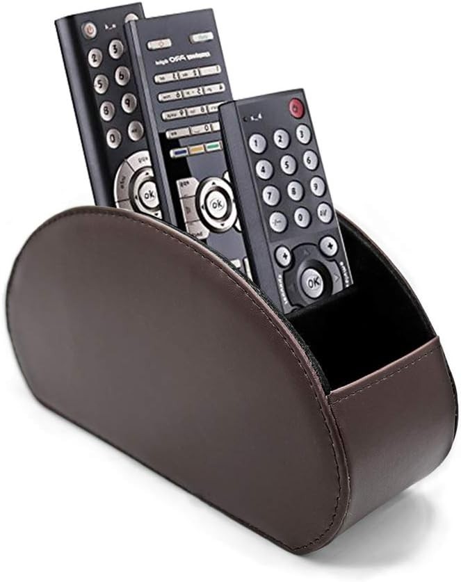 Remote Control Holder Organizer Table Desk Leather Control Storage Dark Brown