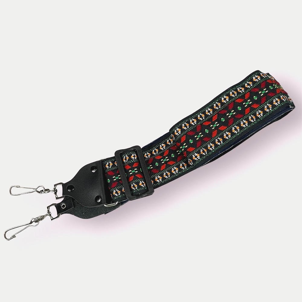 Vtg Hipster Embroidered Fabric Camera Strap 2" Wide, Swivel J Hooks; Adjustable