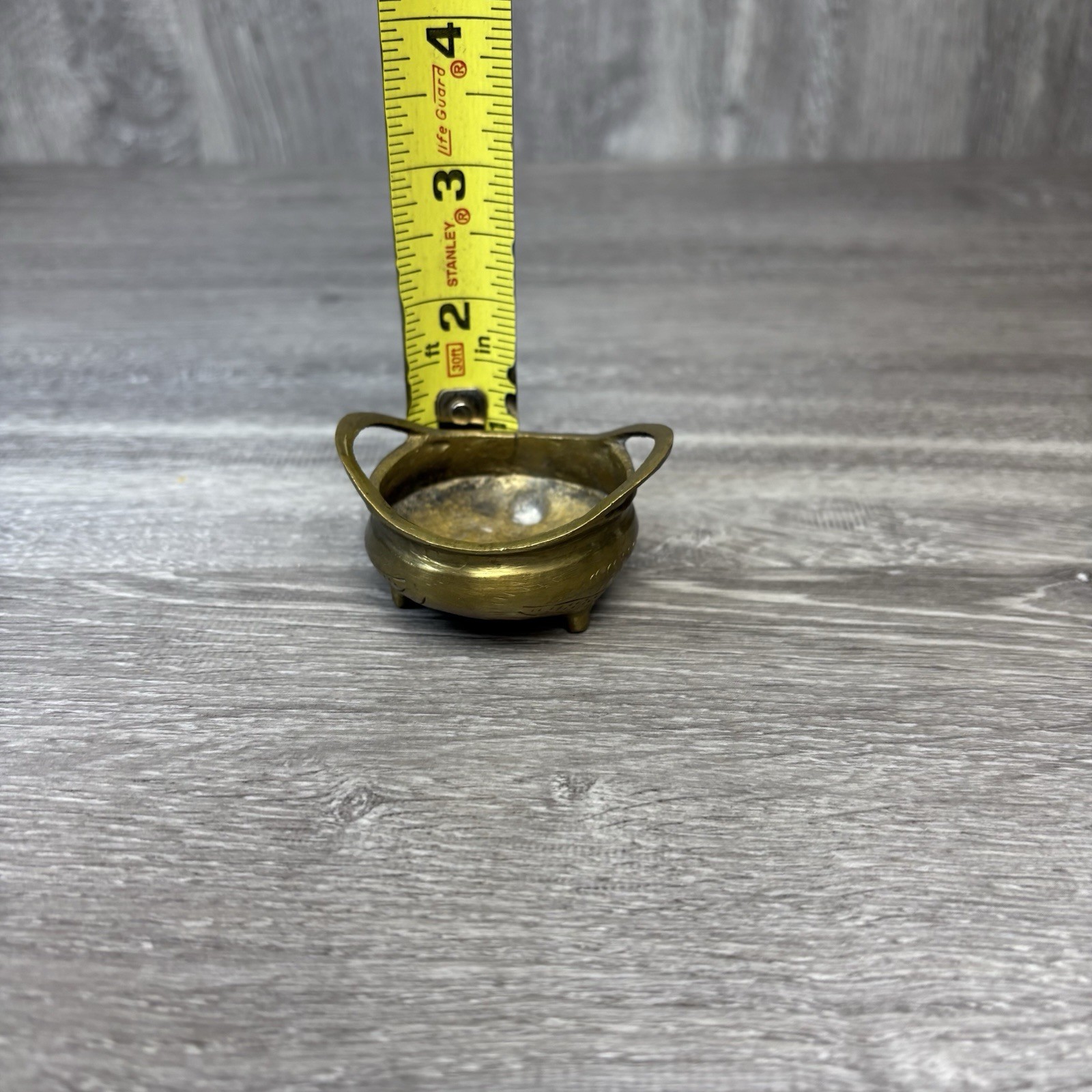 Vintage Chinese Brass Censer Tripod Incense Burner Xuande Reign 6 Hallmarks 2”