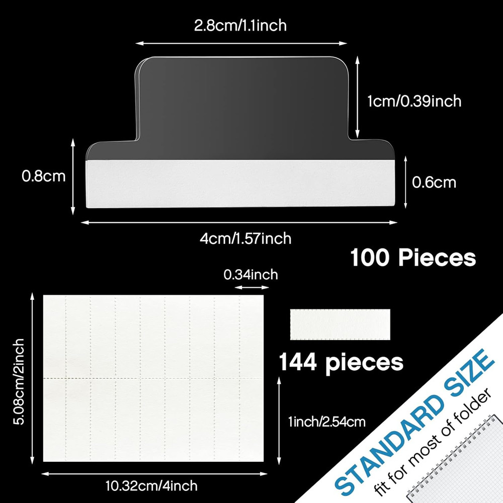 Insertable Self Adhesive Tabs with Printable Inserts, 1 Inch Clear Index Tabs, 1