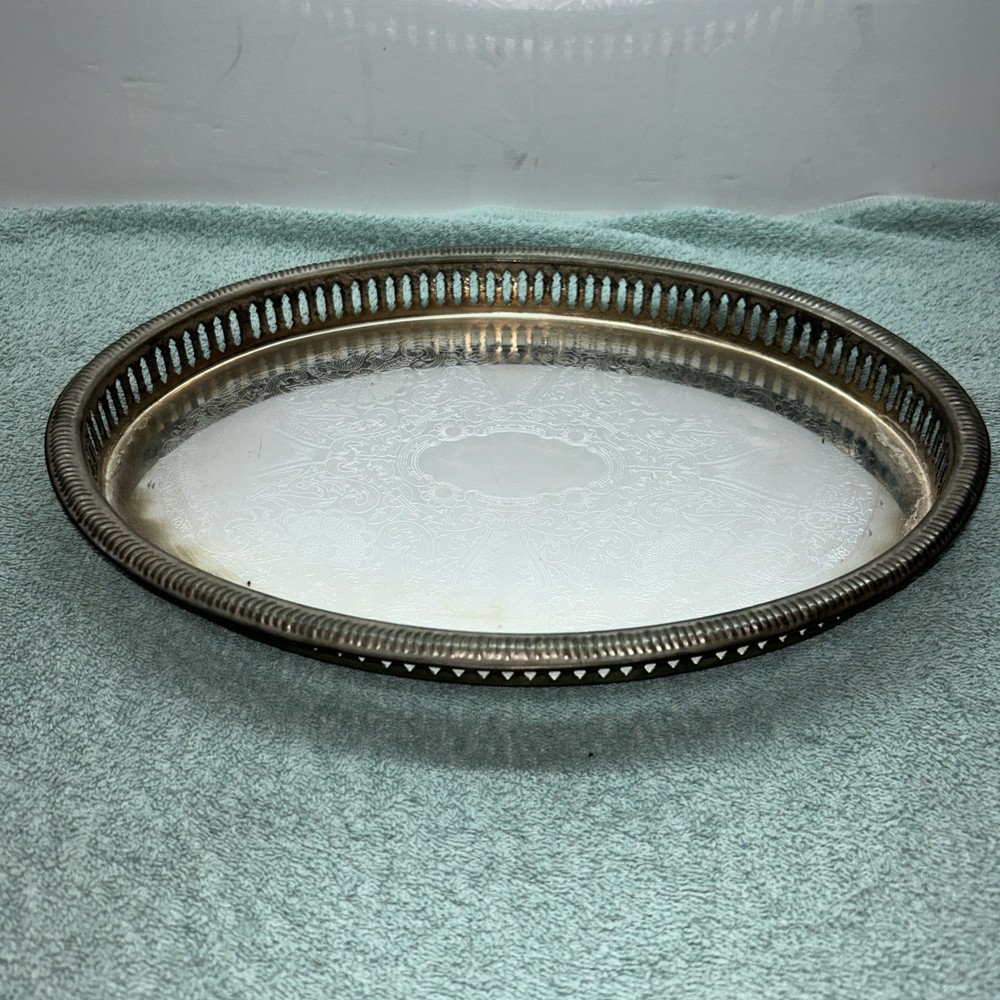 Vintage Silverplate Serving Tray 5 Section Crystal Insert