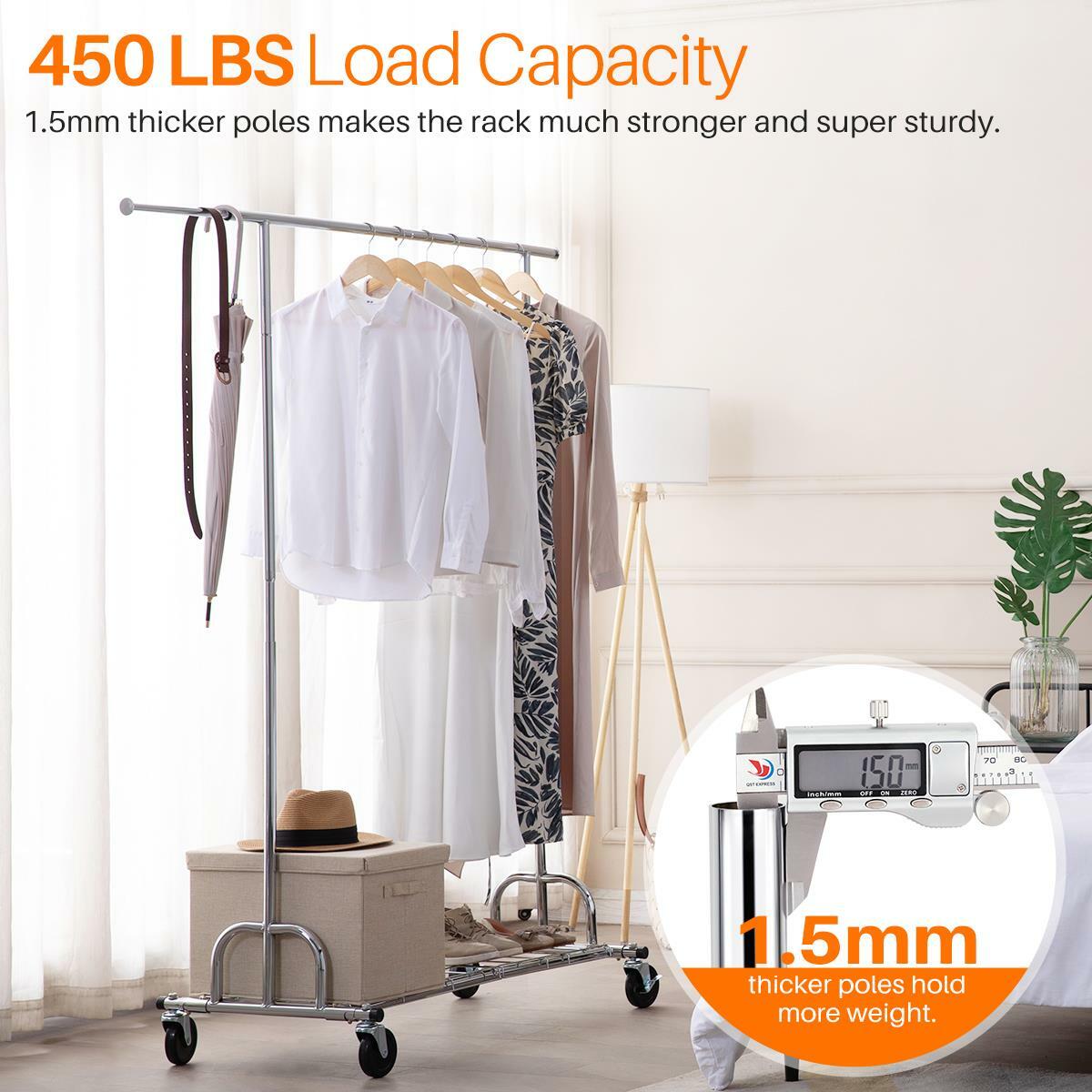 Heavy Duty Commercial Clothing Garment Rack Rolling Collapsible Chrome US