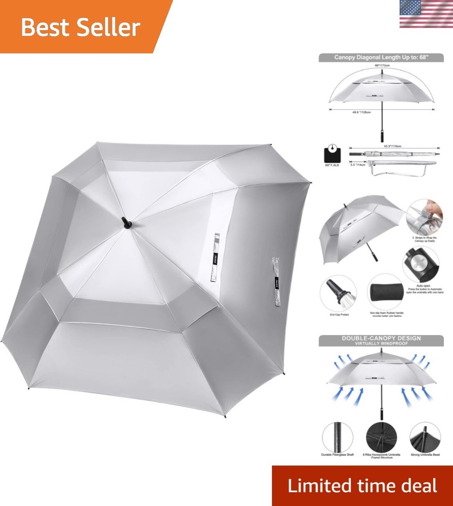 Extra Large Golf Umbrella 62/68 inch Square Vented Windproof Auto Open Double...