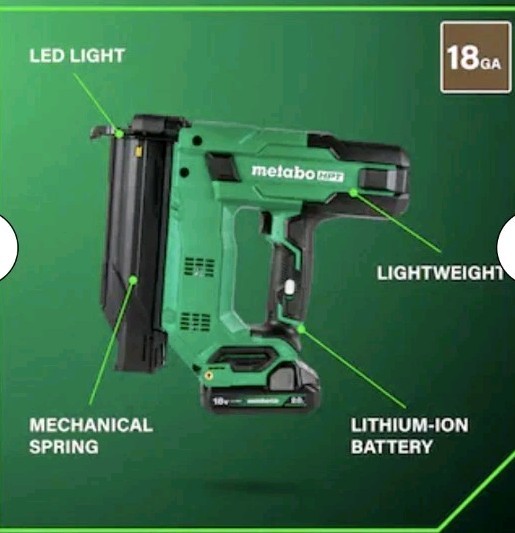 Metabo HPT 18V Cordless 18-Gauge Brad Nailer Kit Batt+Charge, Brushless NT1850DG