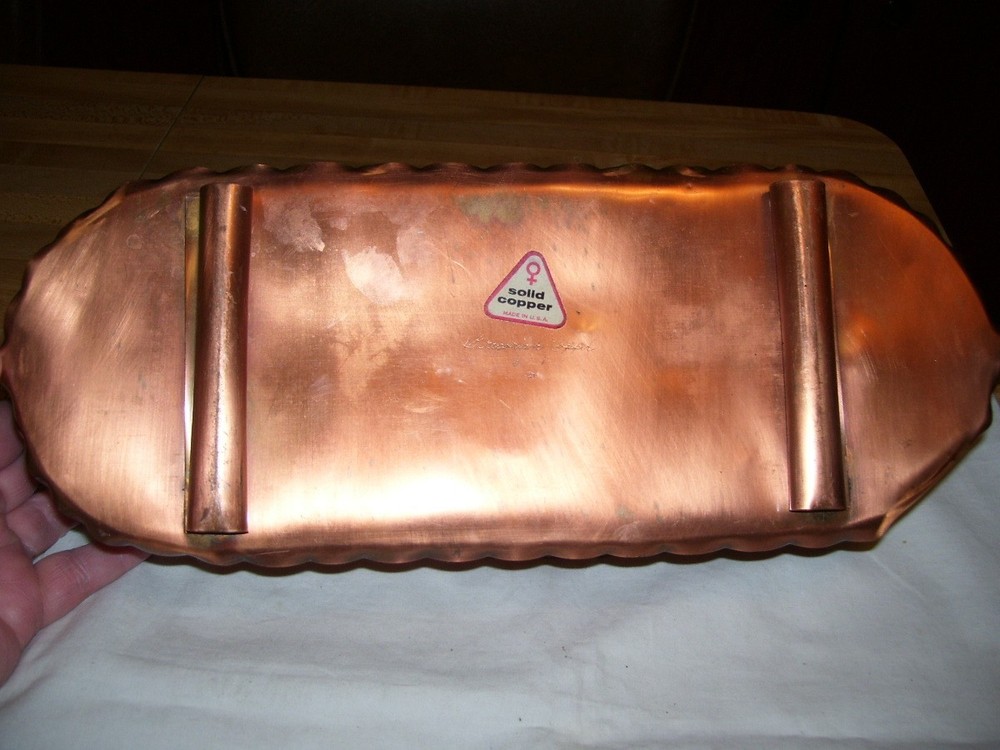 Vintage Gregorian Hand Hammered Solid Copper Elongated Planter with Handles