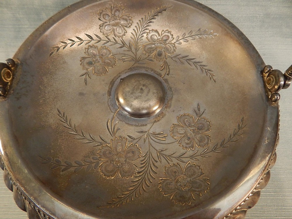 Antique Meriden Quad Silver Plate Footed Server with Handle