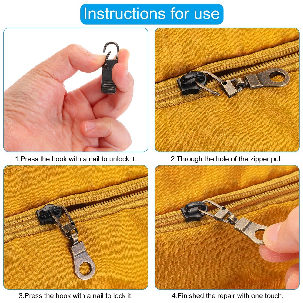 Zipper Pull Replacement, 4 Pcs Zipper Handle Mend Fixer Repair, Black