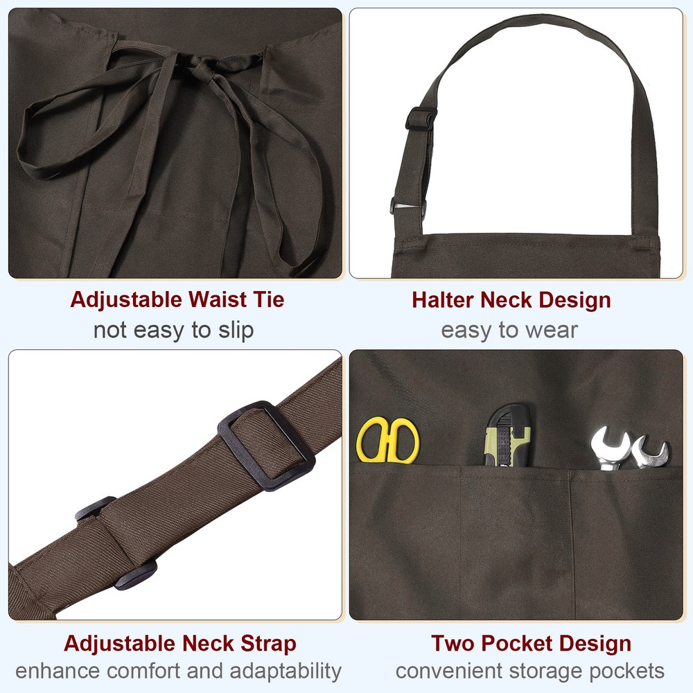 2Pack Kitchen Cooking Aprons Adjustable Chef Apron with 3 Pockets Brown
