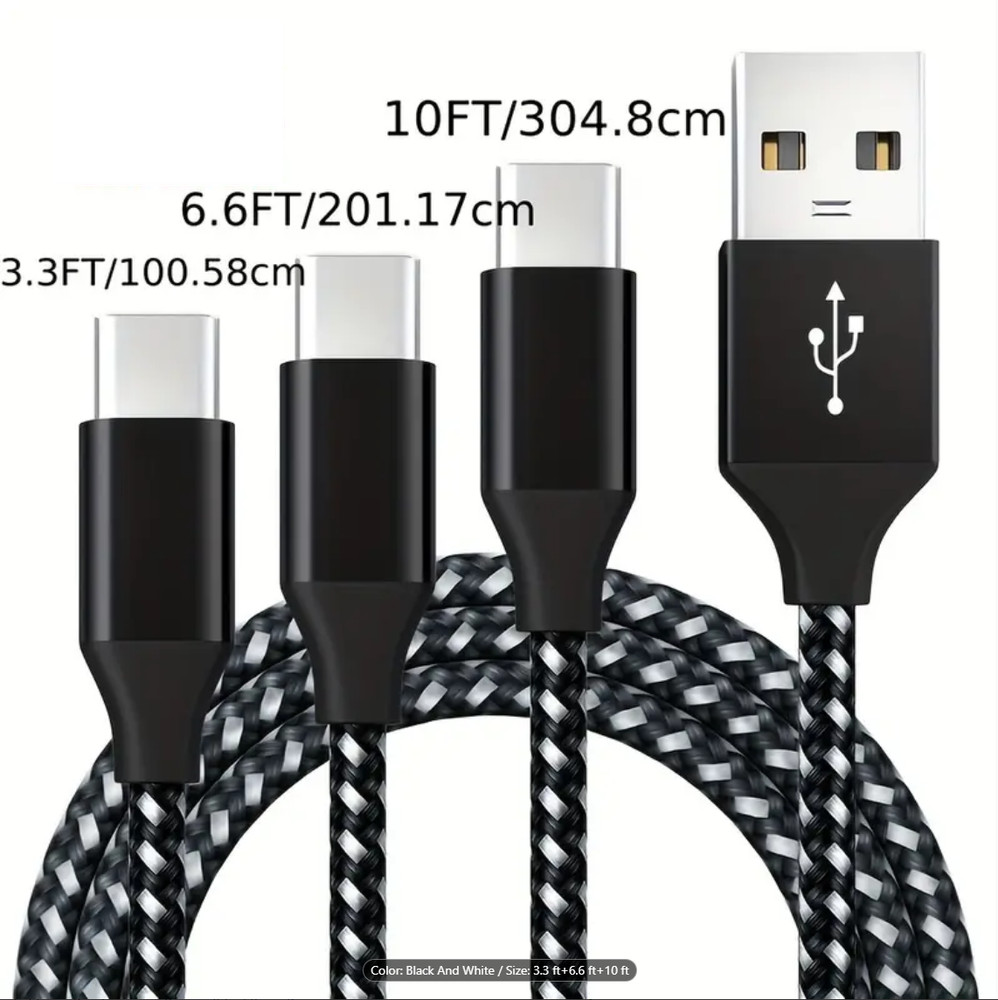 Braided USB C Type-C Fast Charging Data SYNC Charger Cable Cord 3/6/10FT
