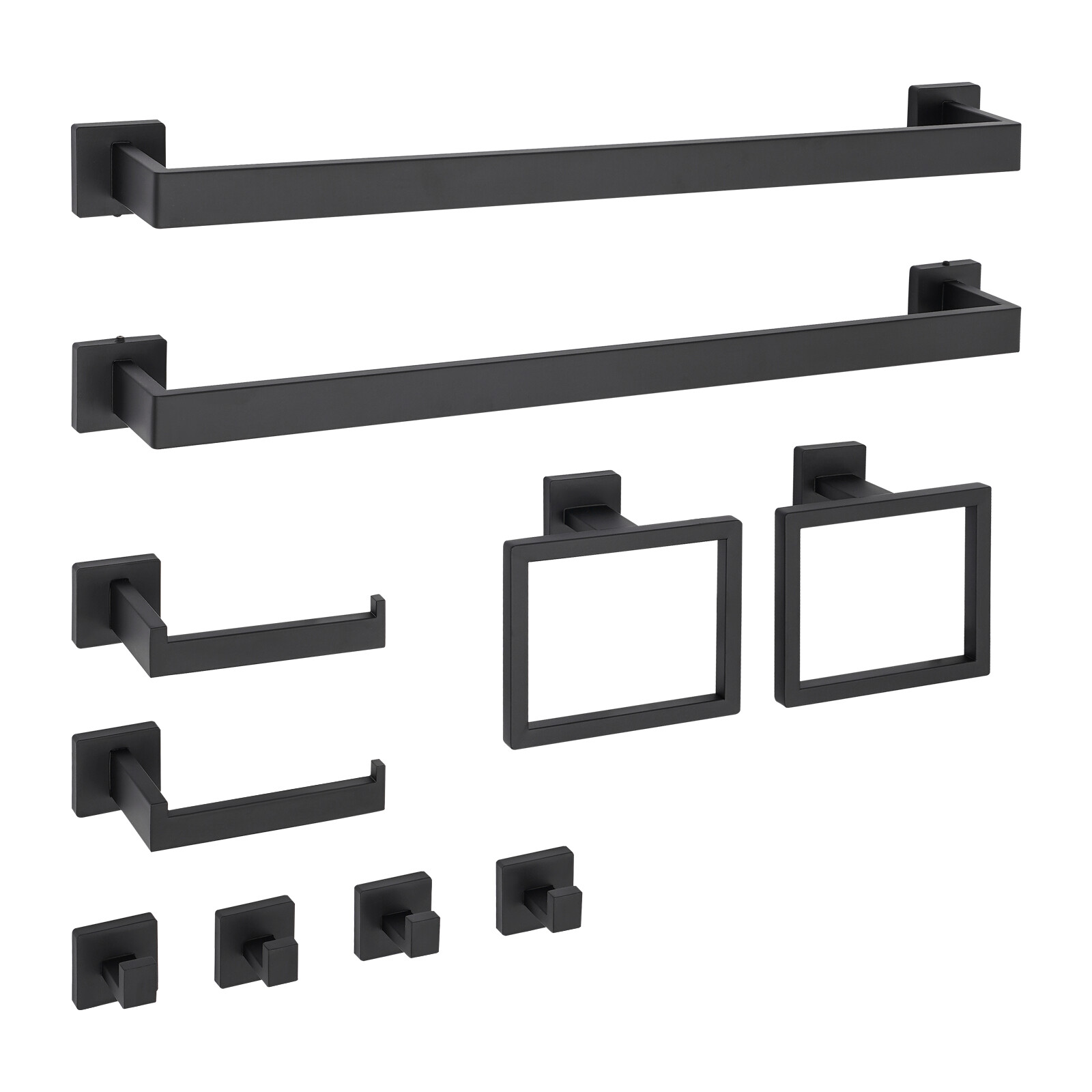 10-Piece Matte Black Bathroom Accessories Set with Towel Bars and Hooks
