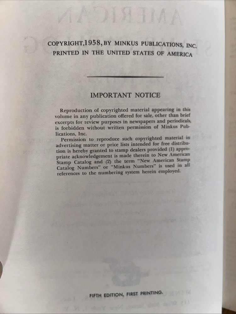 1959 EDITION MINKUS AMERICAN STAMP CATALOG HC