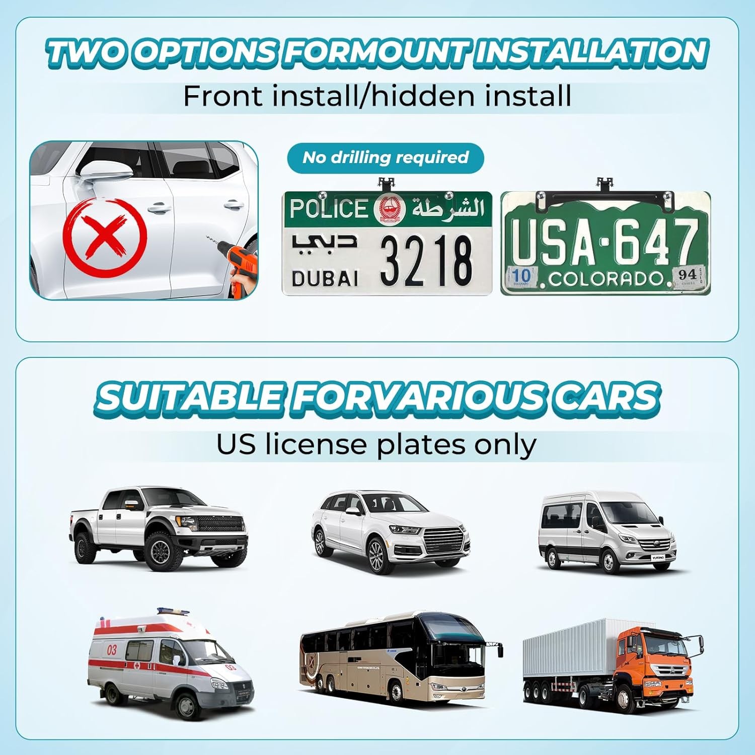 Universal Car Rear View Camera License Plate Bracket, Professional Full...