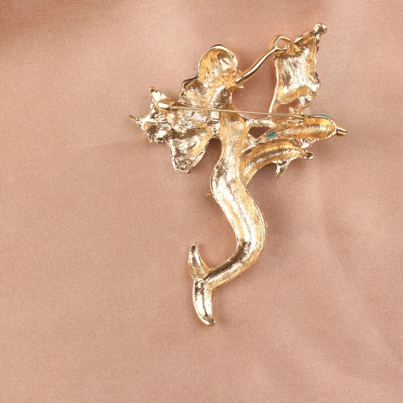 High-End Mermaid Colorful Rhinestone Conch Fairy Brooch