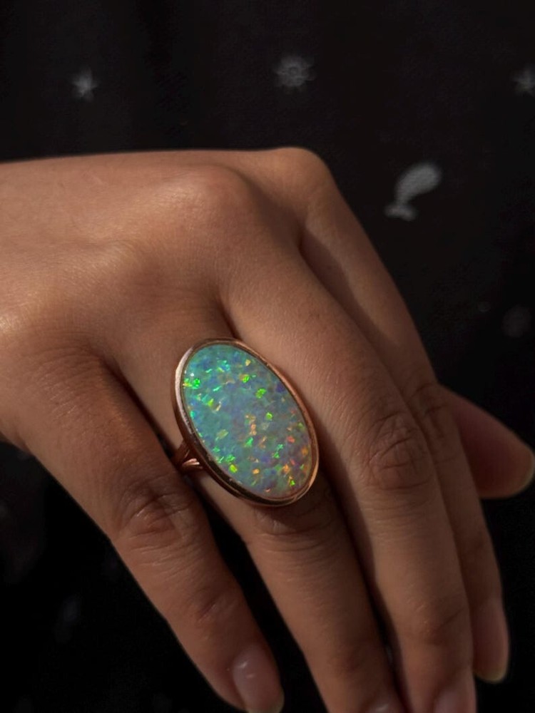 Rainbow Fire Opal Cocktail 925 Sterling Silver Ring Gift For Her