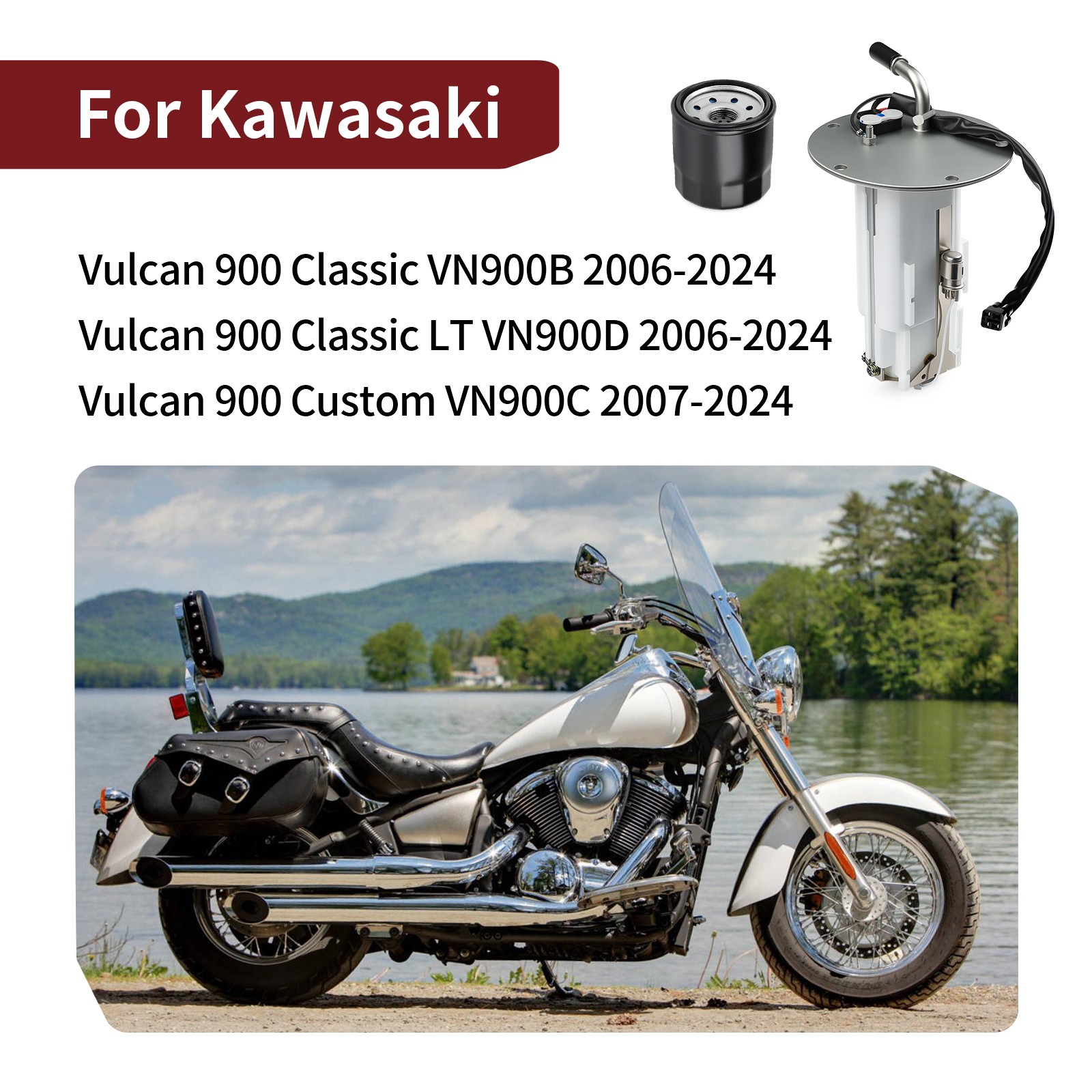 2006-2024 For Kawasaki Vulcan 900 Classic VN900B LT VN900D Fuel Pump +Oil Filter