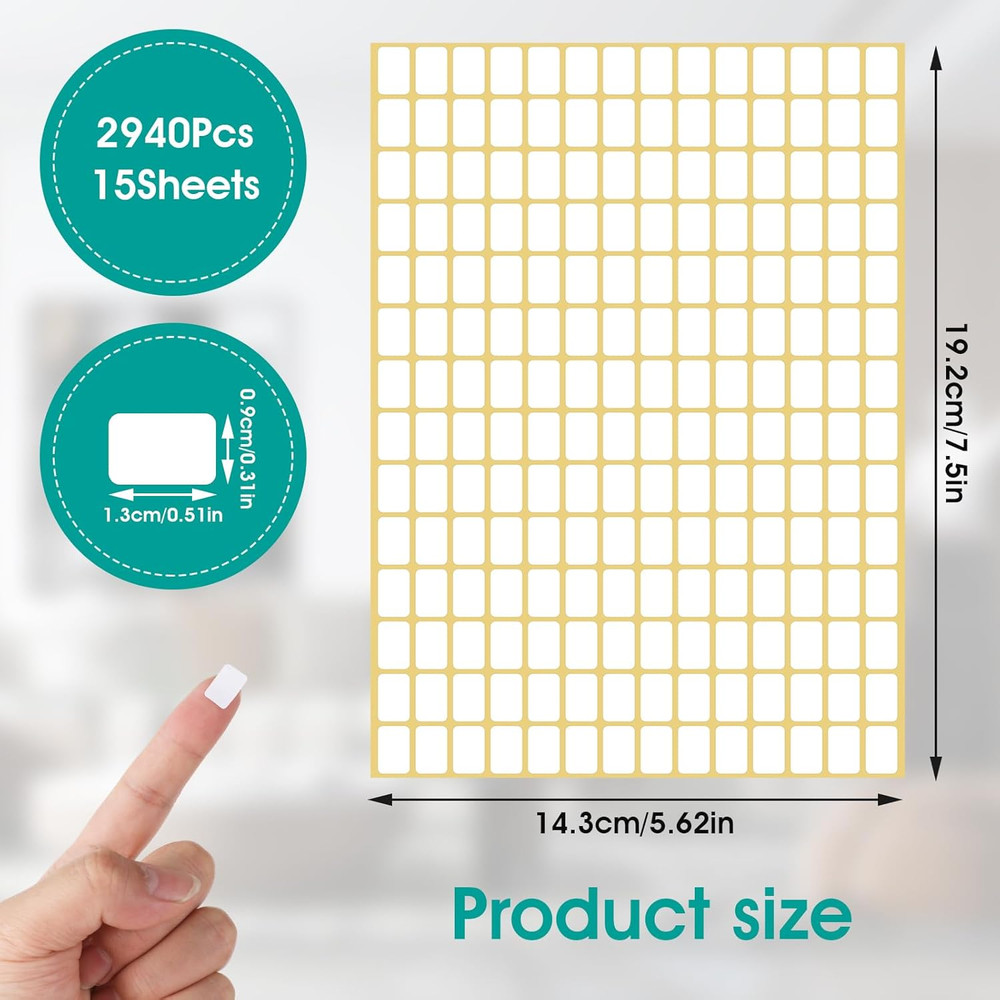 2940 Pcs White Labels Sticker Small Blank Price Stickers Removable Rectangular L