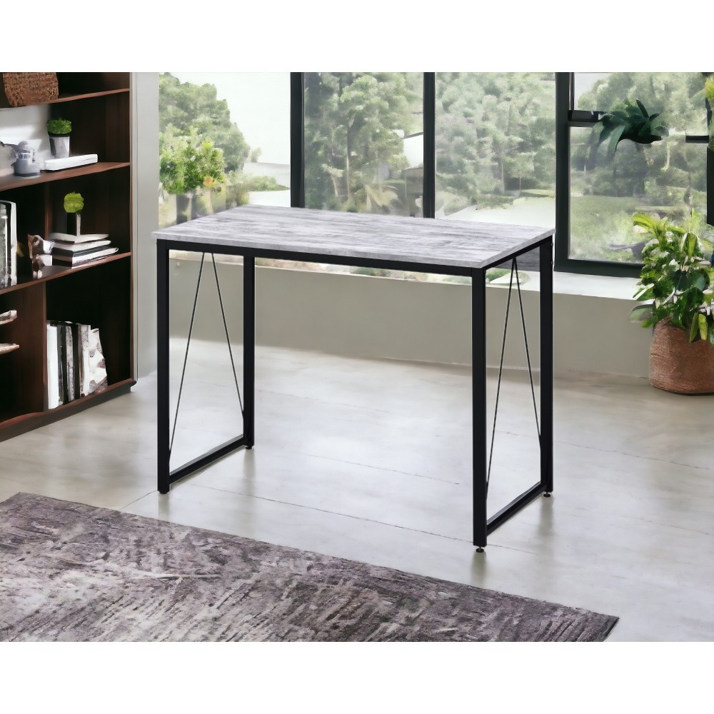 Minimalist Writing Table - Durable Metal Base - Particle Board Top - Compact